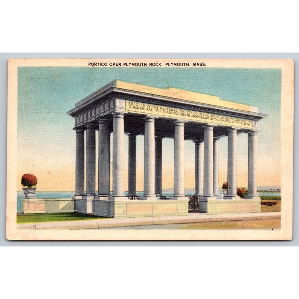 Postcard Massachusetts Plymouth Rock Portico Posted 1938 from Buzzards Bay MA